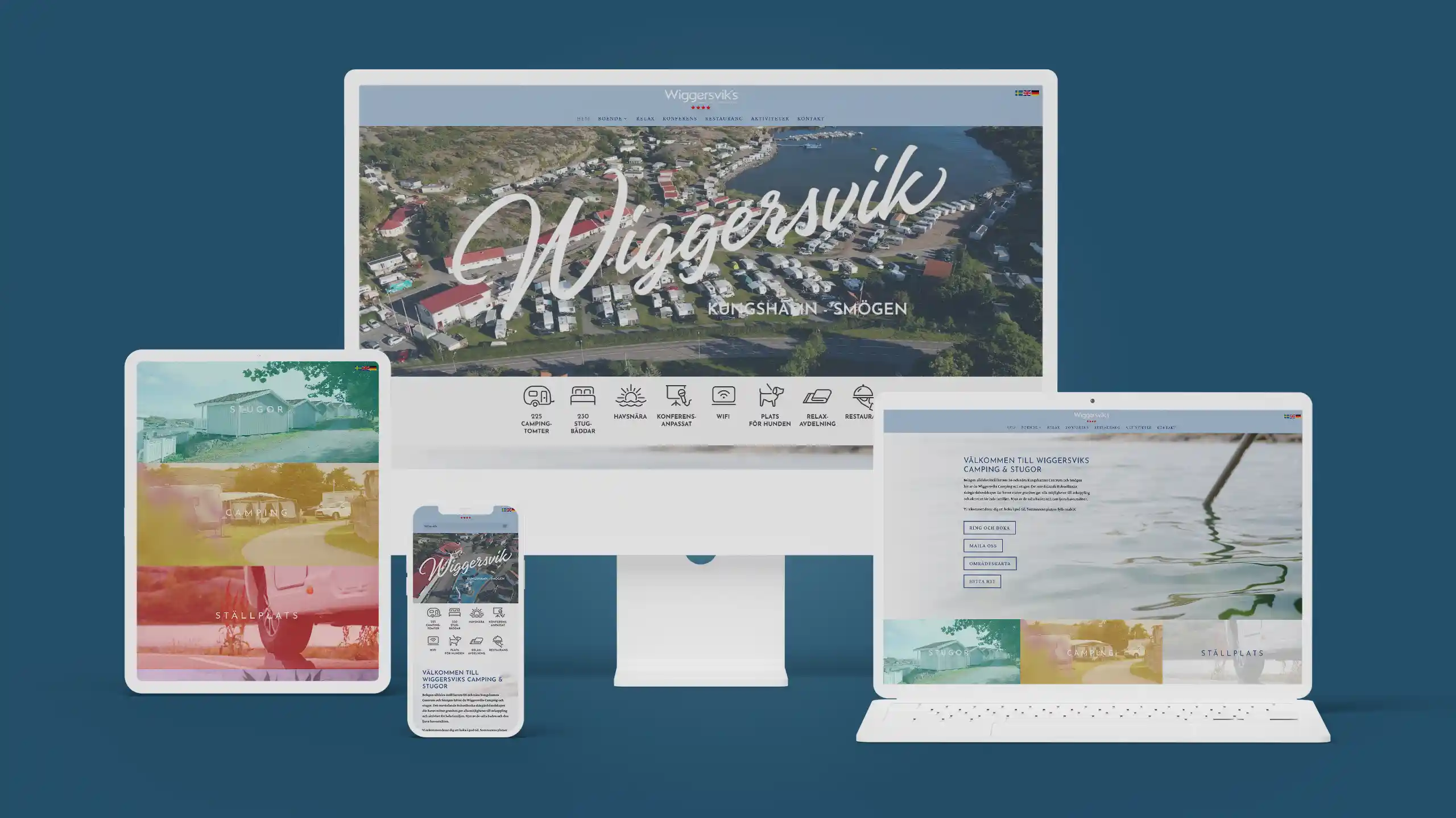 Webbdesign till Wiggersviks Camping i Kungshamn. Responsiv, adaptiv, mobilanpassad hemsida uppbyggd i Wordpress.